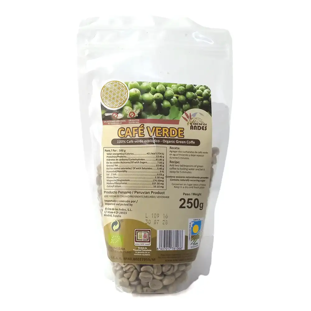 Café verde grano Perú 250g.