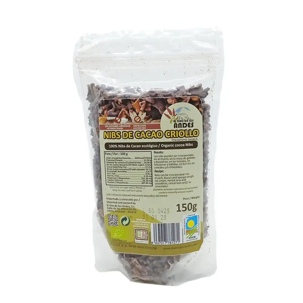 Nibs de cacao criollo ecológico 150 grs