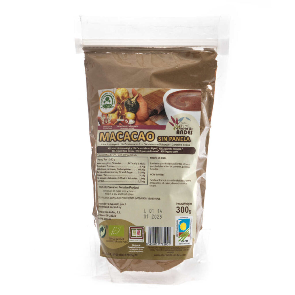 Macacao Cacao y Maca ecológica sin panela