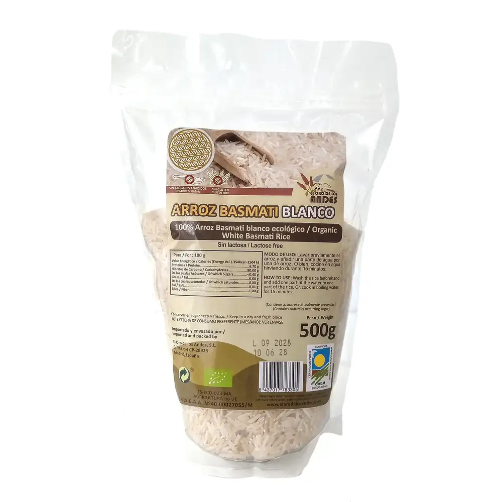 Arroz Basmati blanco ecológico 500 grs