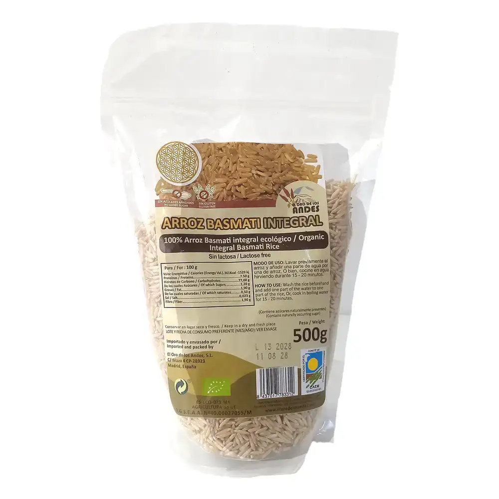 Arroz Basmati integral ecológico 500 gramos