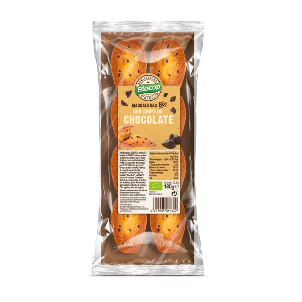 Magdalenas con chips de chocolate Biocop 180g