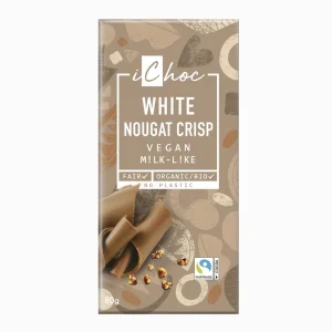 White Nougat Crisp – Chocolate blanco vegano con praliné y crocante de avellana 80G