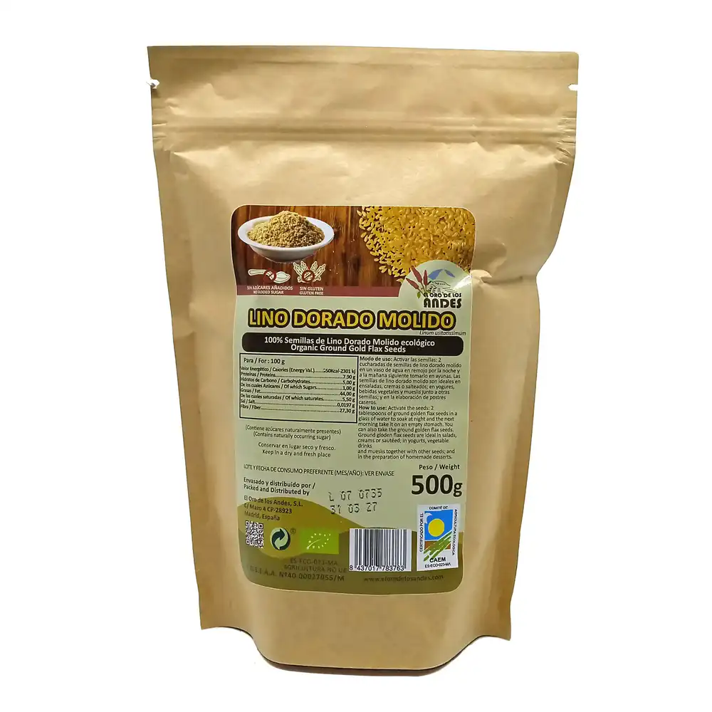 Semillas de lino dorado ecológico molido 500grs.